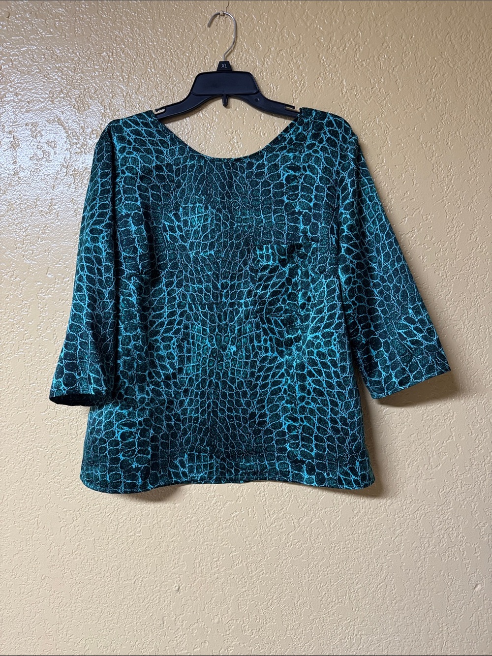 a.n.a Teal Patterned 3/4 Sleeve Scoop Neck Top